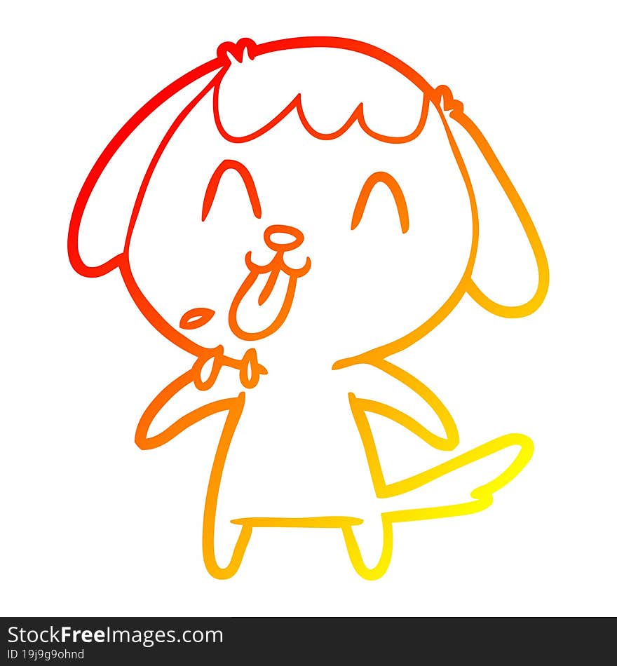 warm gradient line drawing of a cute cartoon dog