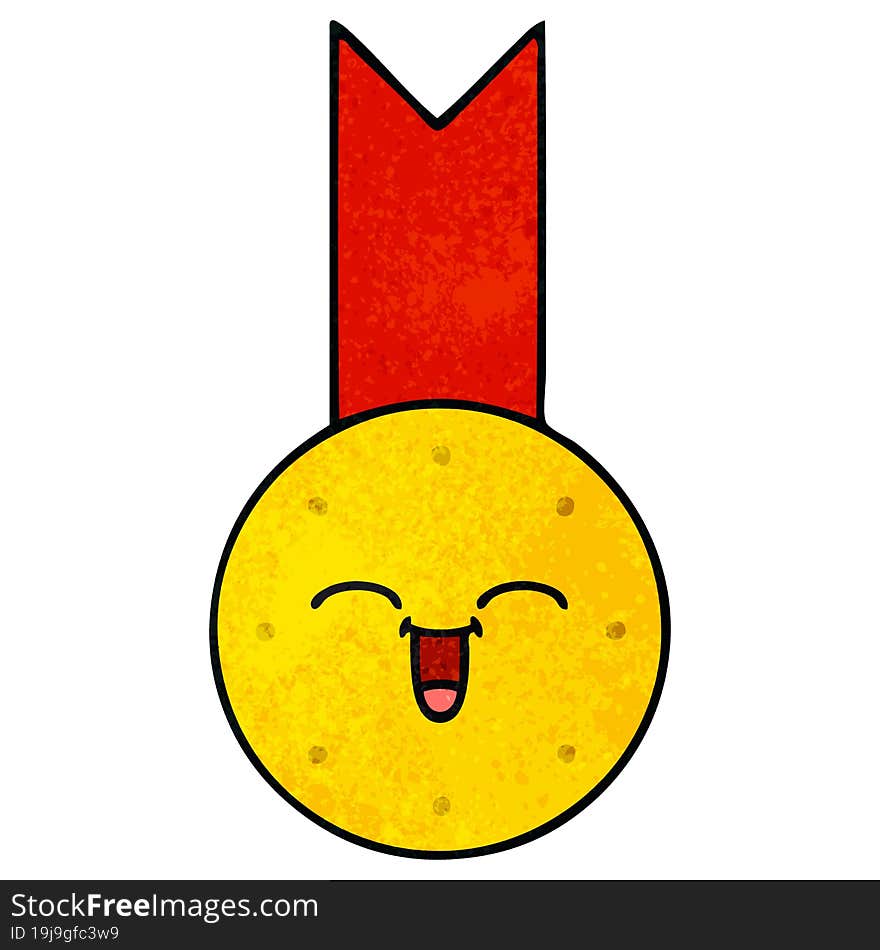 retro grunge texture cartoon of a gold medal