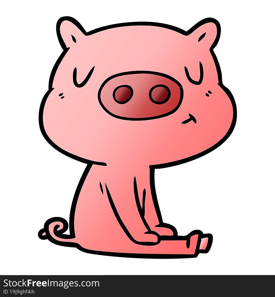 cartoon content pig meditating. cartoon content pig meditating