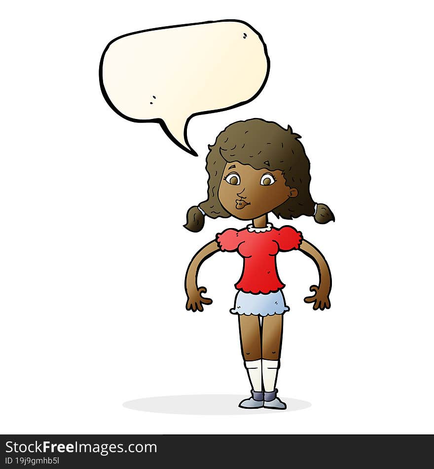 cartoon pretty girl with speech bubble