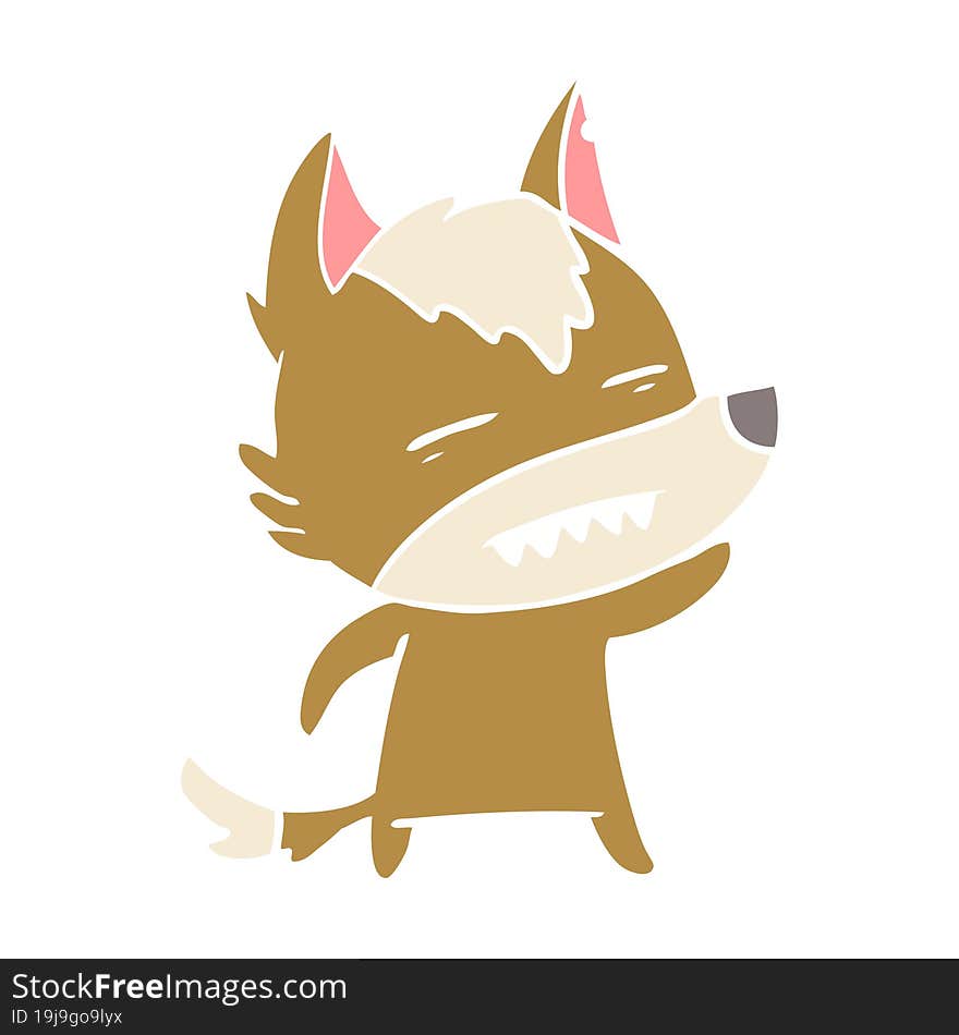 flat color style cartoon wolf waving showing teeth