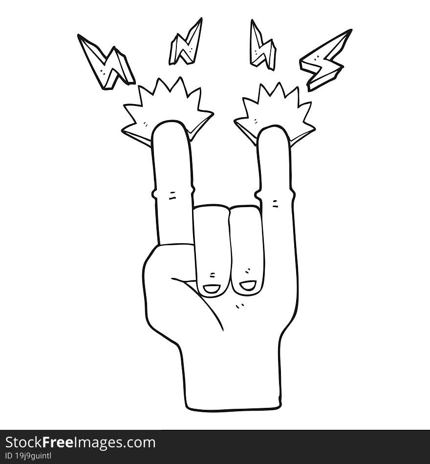 black and white cartoon hand making rock symbol