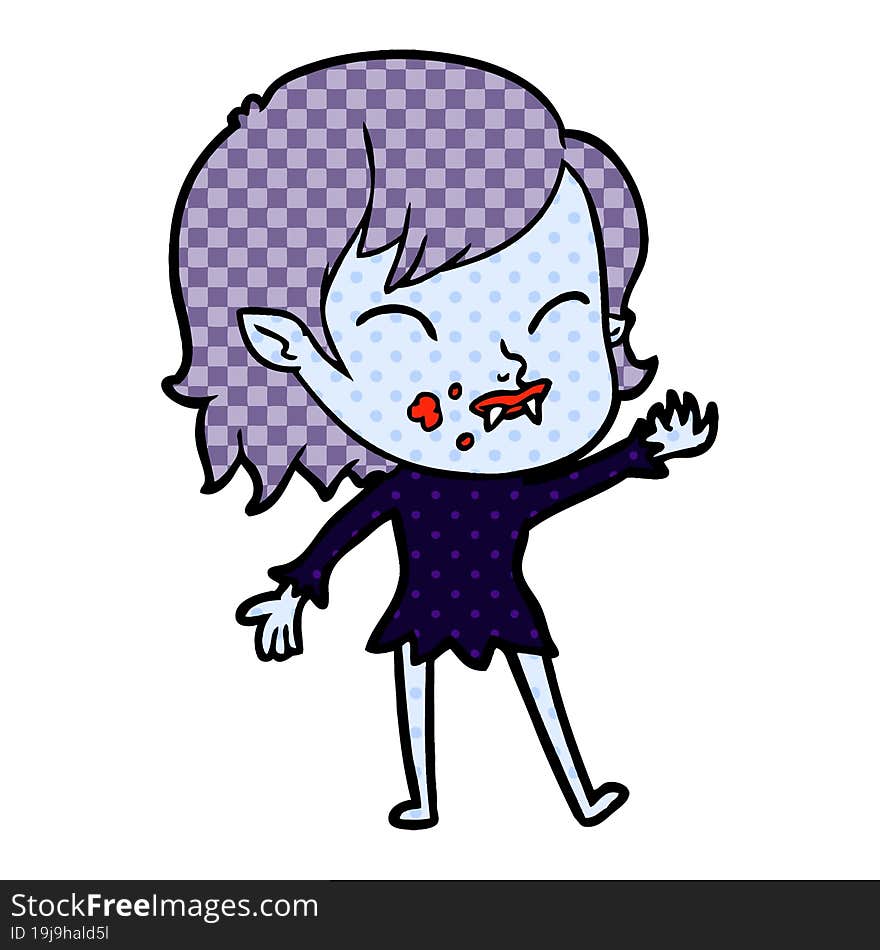 cartoon vampire girl with blood on cheek. cartoon vampire girl with blood on cheek