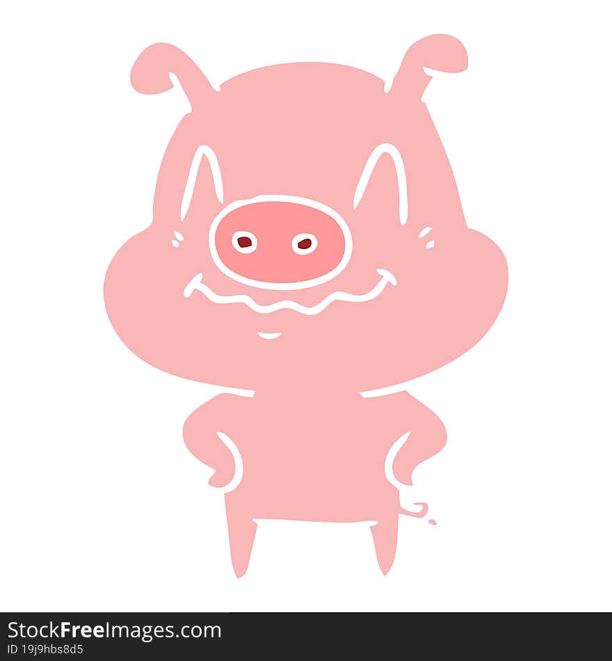 nervous flat color style cartoon pig