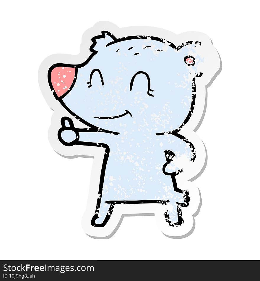 distressed sticker of a cartoon bear giving thumbs up sign