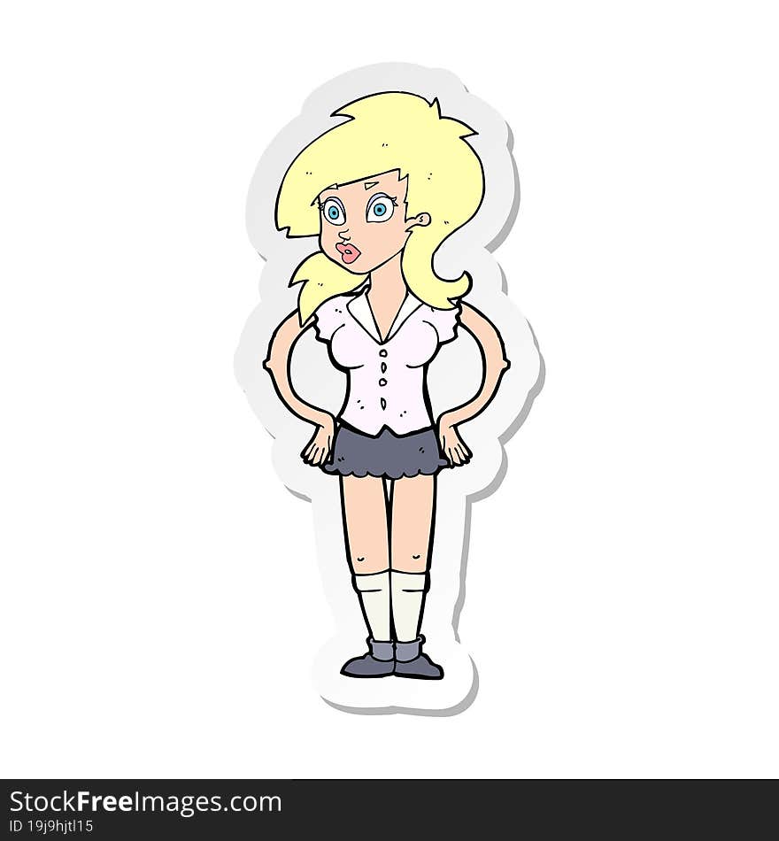 sticker of a cartoon pretty woman