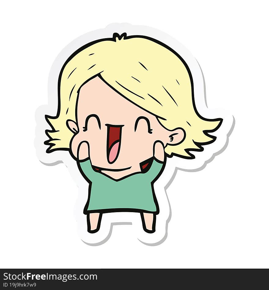 sticker of a cartoon happy woman