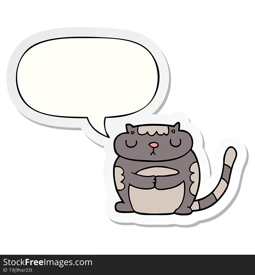 cute cartoon cat with speech bubble sticker. cute cartoon cat with speech bubble sticker