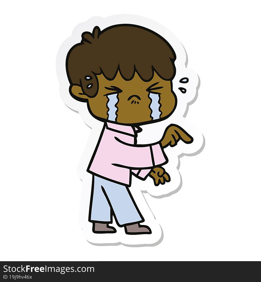 Sticker Of A Crying Boy Cartoon