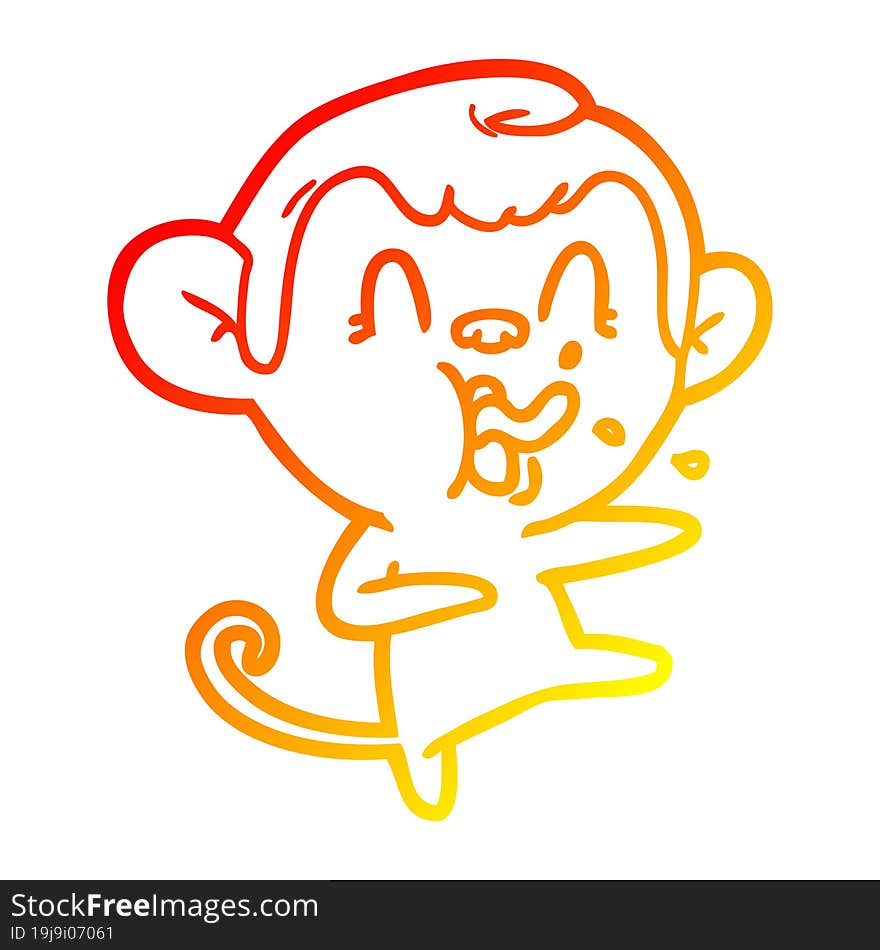 warm gradient line drawing crazy cartoon monkey dancing