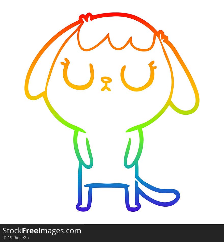 rainbow gradient line drawing of a cute cartoon dog