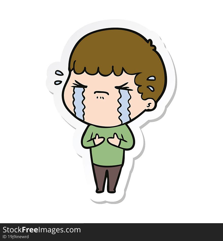 sticker of a cartoon man crying