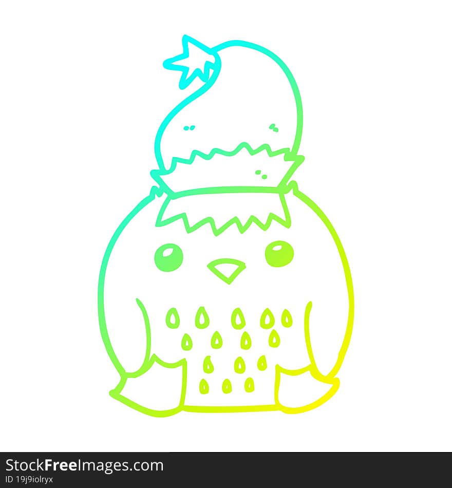 cold gradient line drawing cute cartoon owl wearing christmas hat