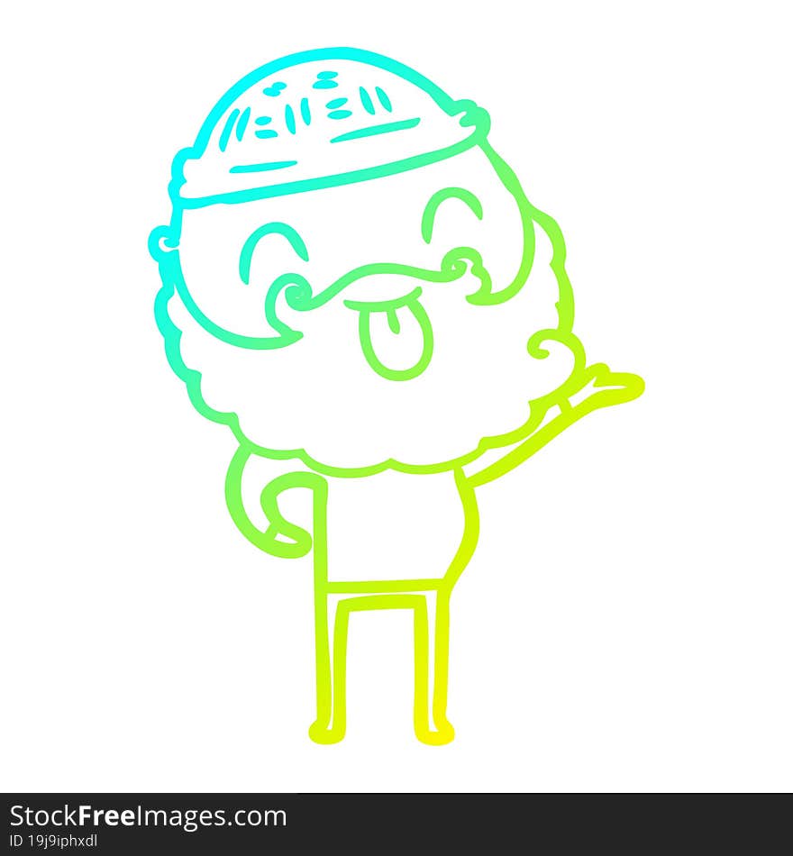 cold gradient line drawing man with beard sticking out tongue