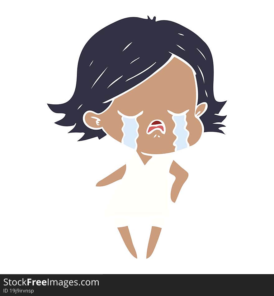 flat color style cartoon girl crying