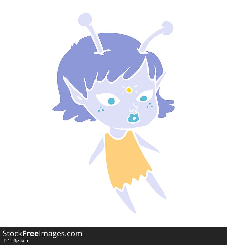 pretty flat color style cartoon alien girl