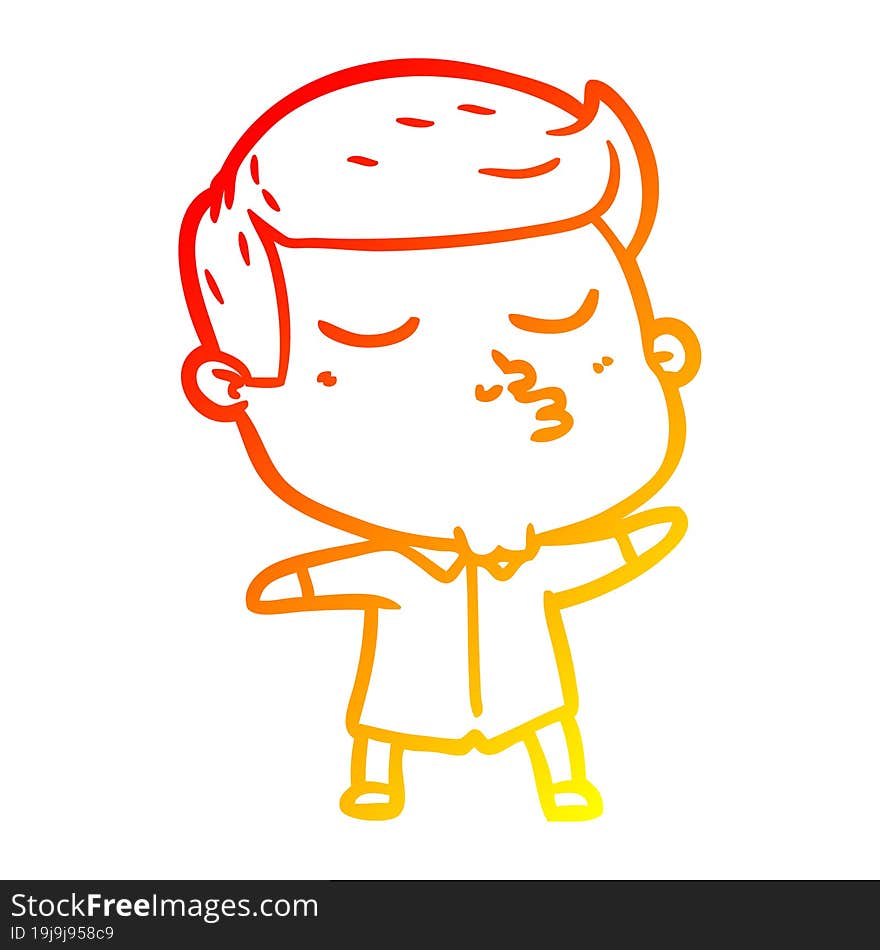 warm gradient line drawing of a cartoon model guy pouting