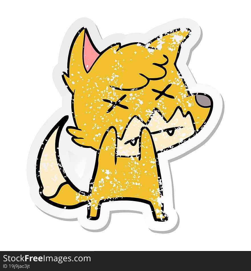 Distressed Sticker Of A Cartoon Dead Fox