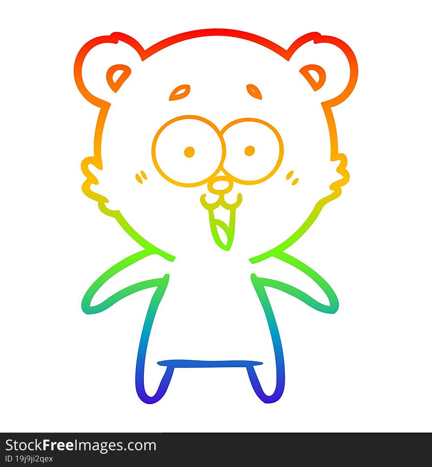 rainbow gradient line drawing of a laughing teddy  bear cartoon