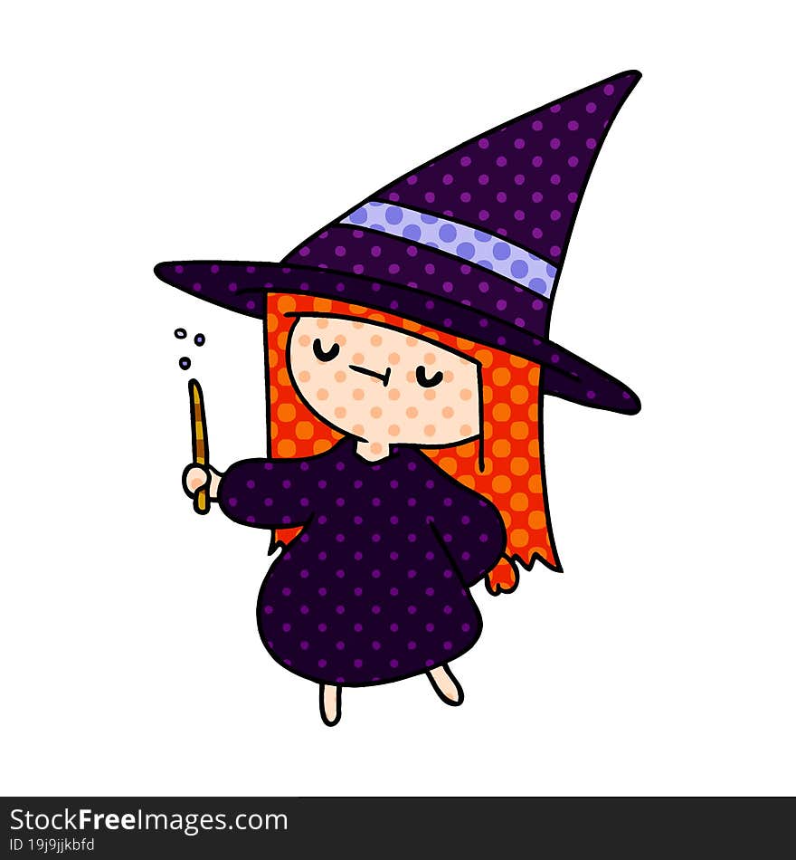 Cartoon Of A Cute Kawaii Witch Girl