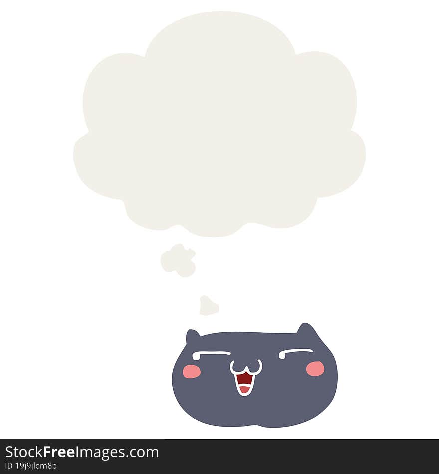 cartoon cat face with thought bubble in retro style