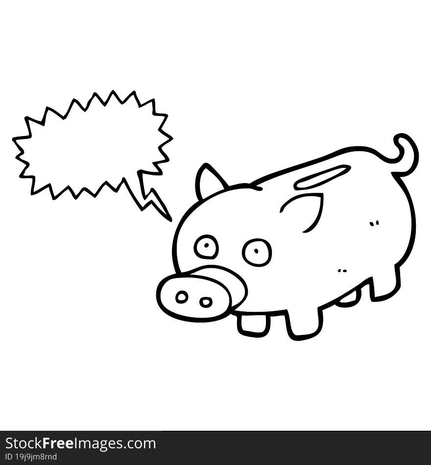 freehand drawn speech bubble cartoon piggy bank