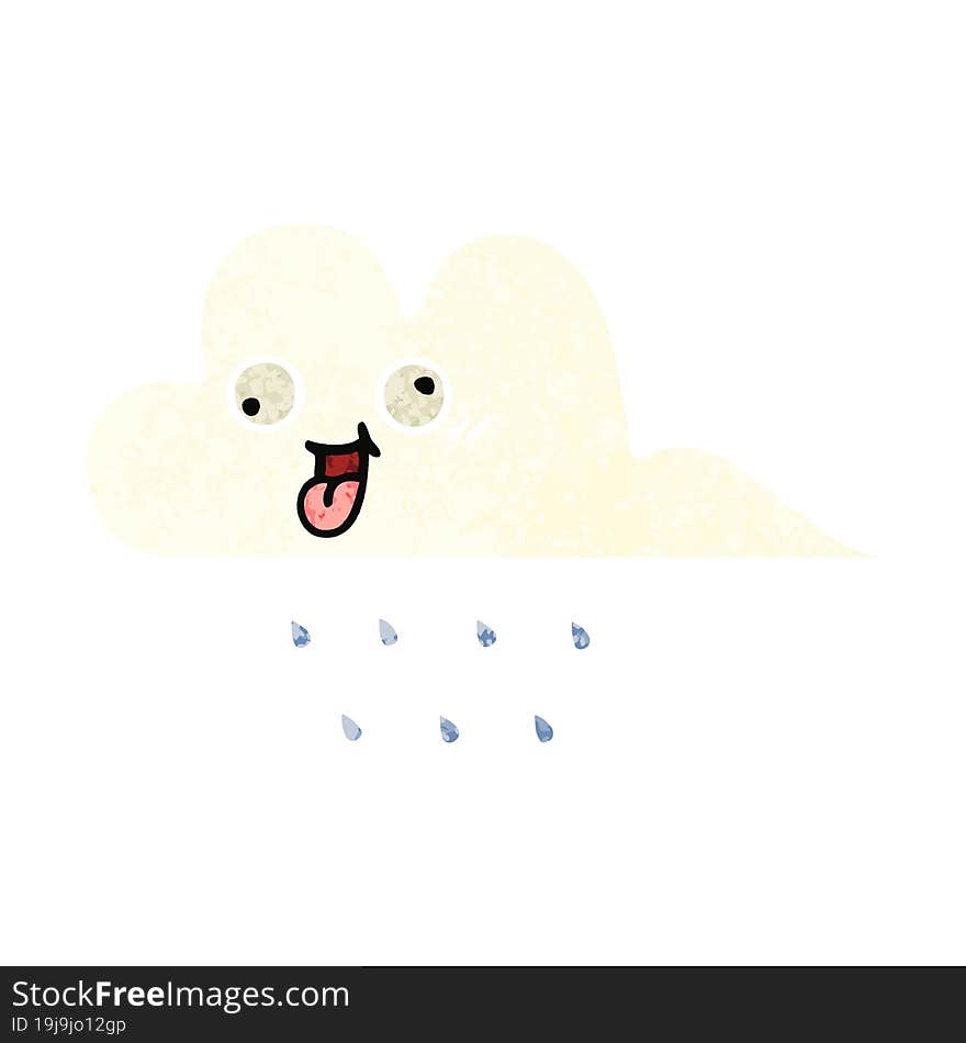 Retro Illustration Style Cartoon Rain Cloud