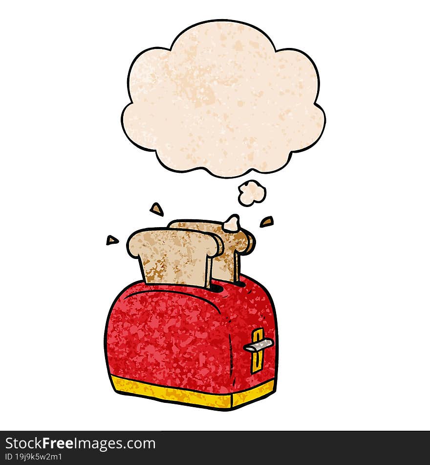 cartoon toaster with thought bubble in grunge texture style. cartoon toaster with thought bubble in grunge texture style