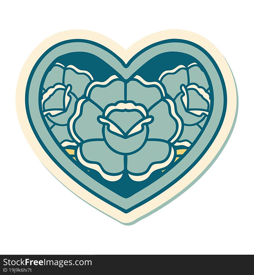 Tattoo Style Sticker Of A Heart And Flowers