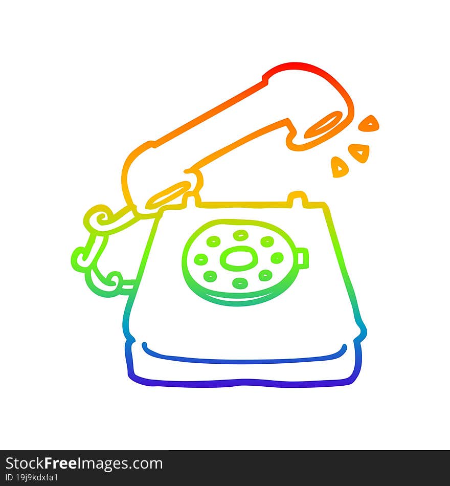 rainbow gradient line drawing cartoon ringing telephone