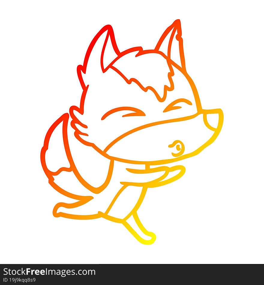 Warm Gradient Line Drawing Cartoon Wolf Whistling