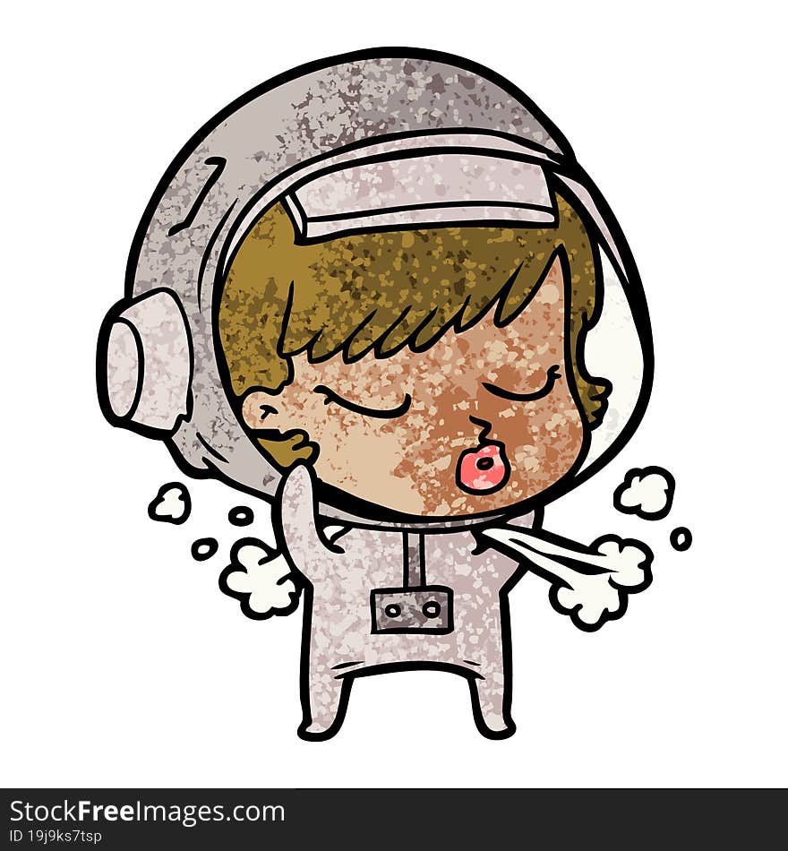 cartoon pretty astronaut girl taking off space helmet. cartoon pretty astronaut girl taking off space helmet