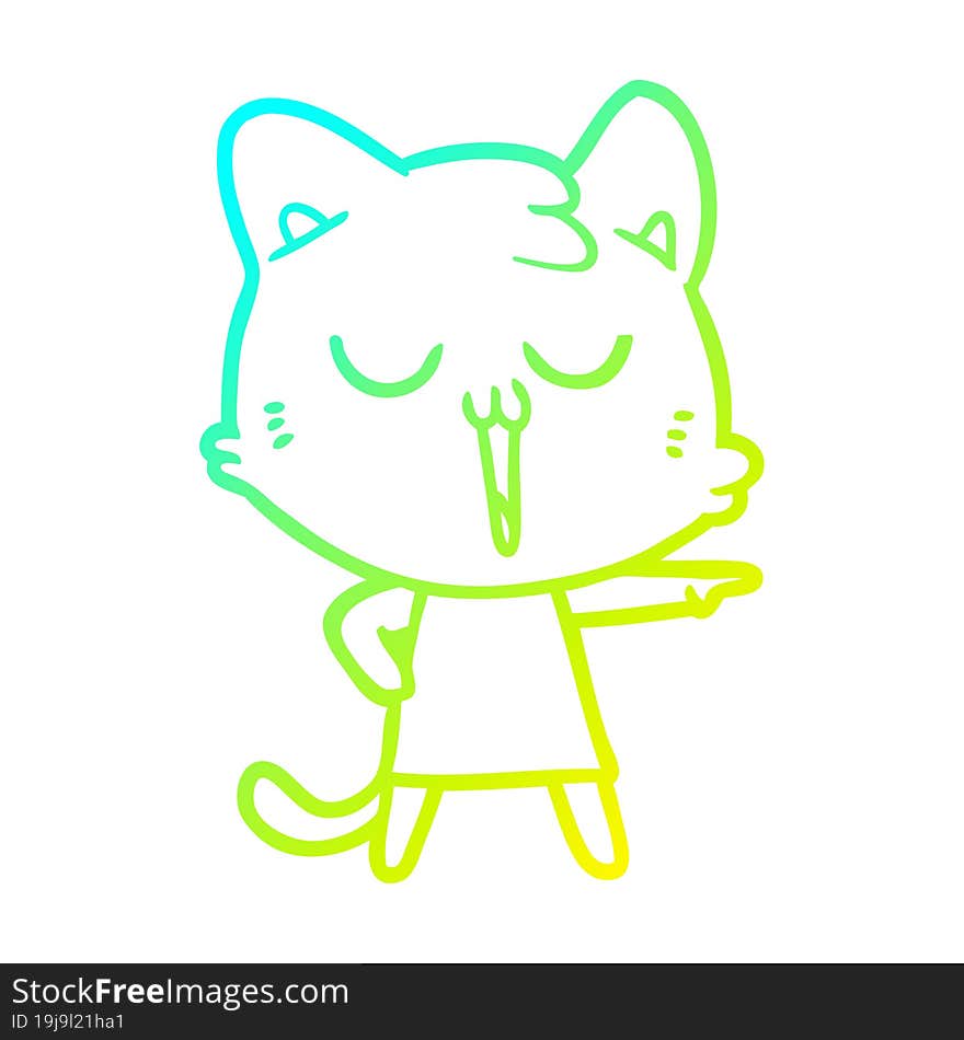 Cold Gradient Line Drawing Cartoon Cat Singing