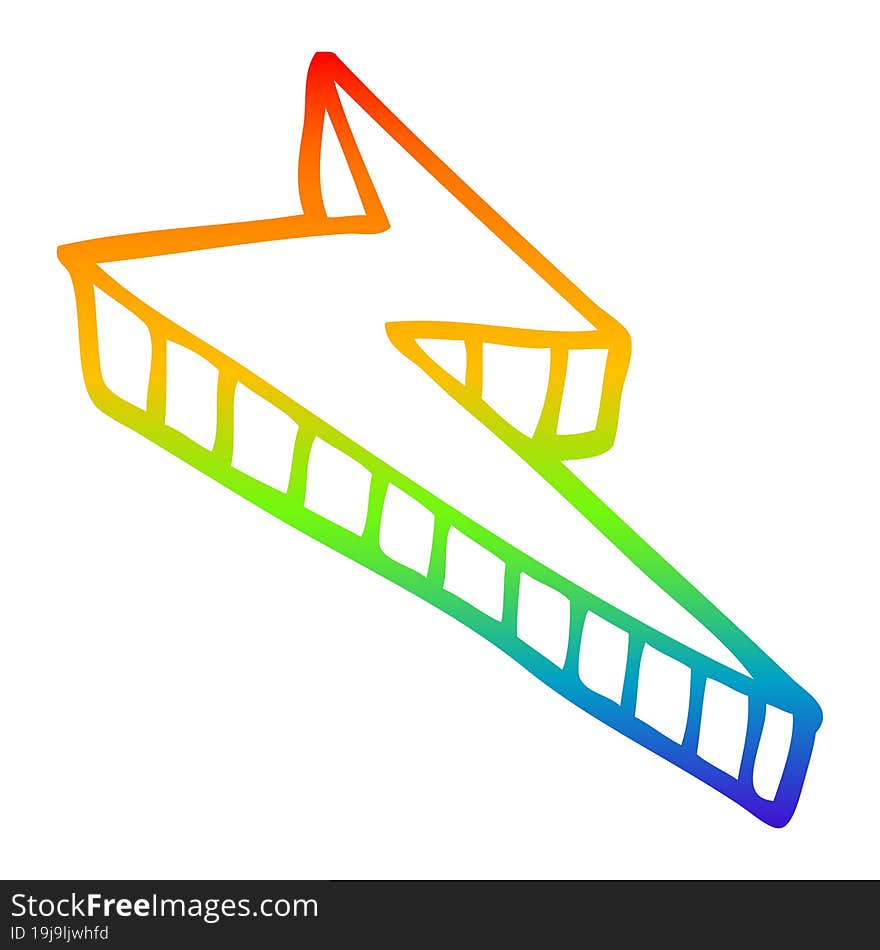 rainbow gradient line drawing of a cartoon decorative lightning bolt