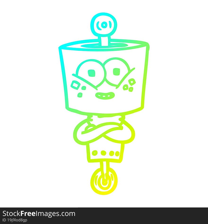 cold gradient line drawing of a happy cartoon robot