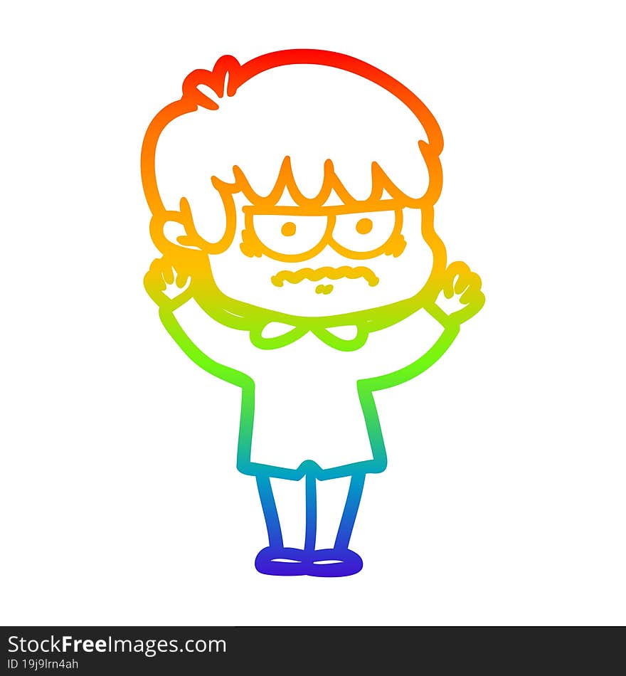 Rainbow Gradient Line Drawing Annoyed Cartoon Boy