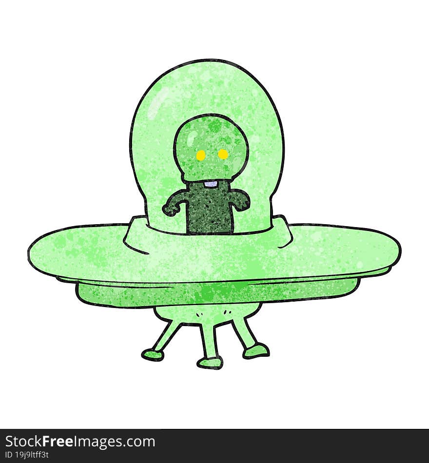 textured cartoon alien in flying saucer