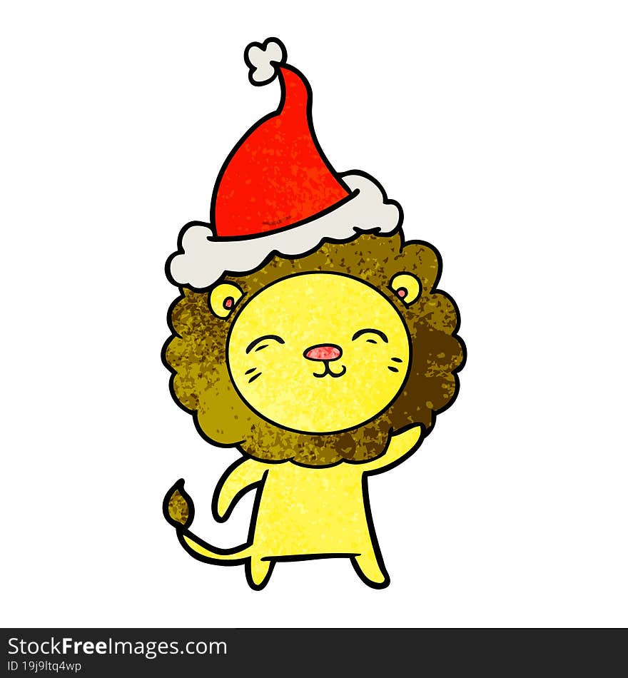 textured cartoon of a lion wearing santa hat