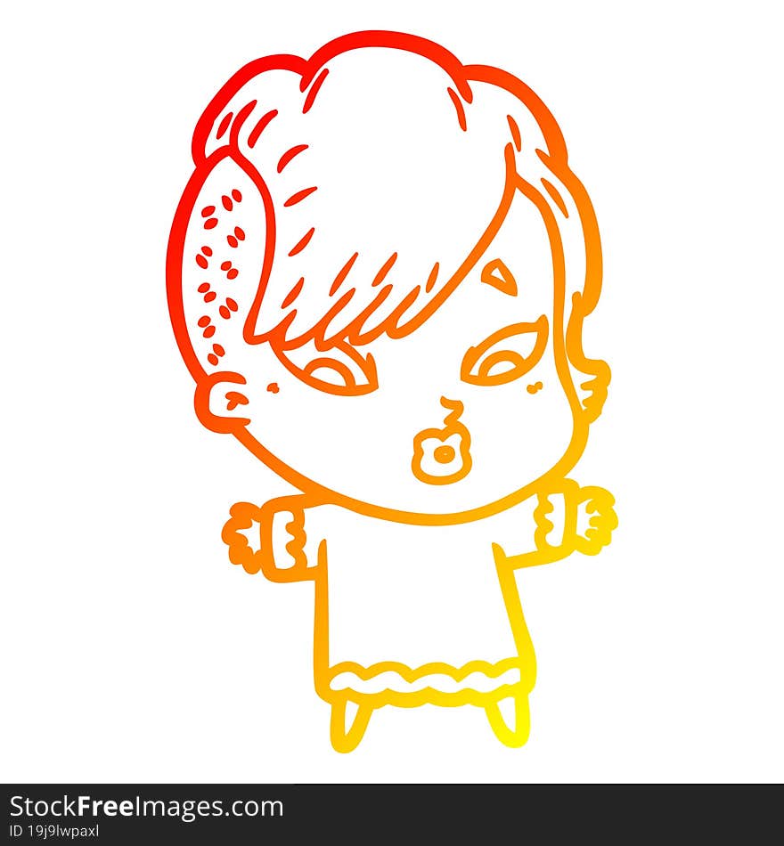 warm gradient line drawing cartoon surprised girl