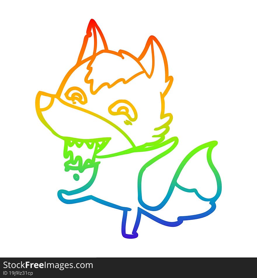 rainbow gradient line drawing of a cartoon hungry wolf