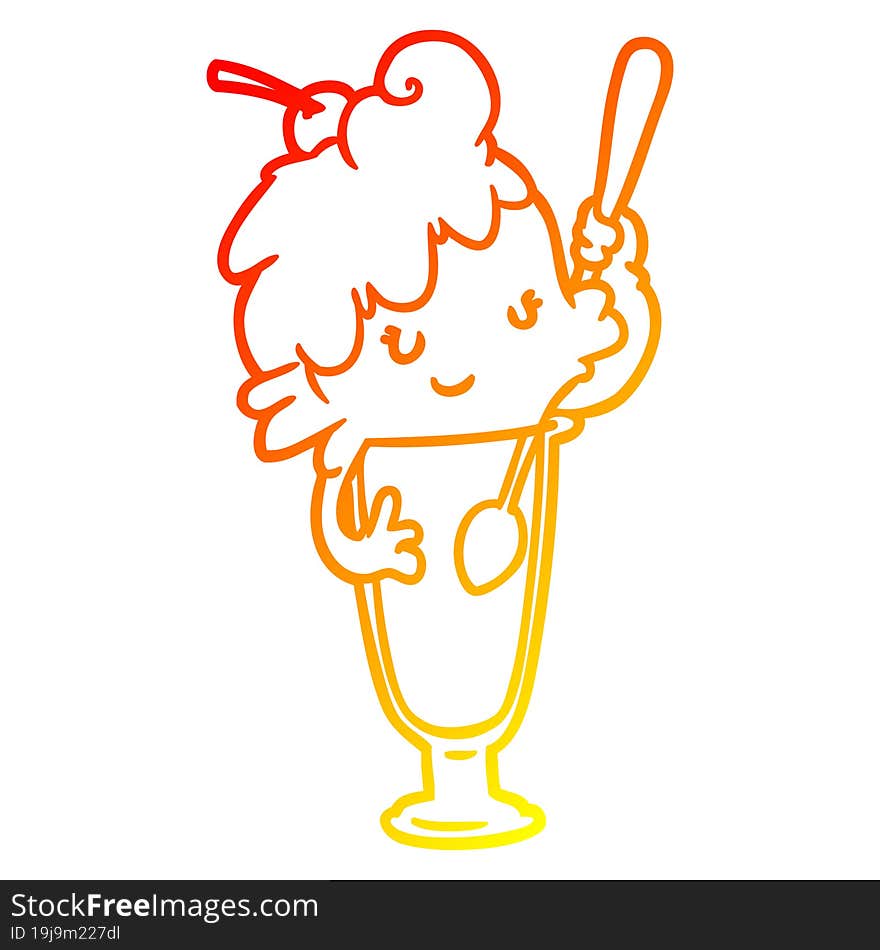 warm gradient line drawing ice cream soda girl