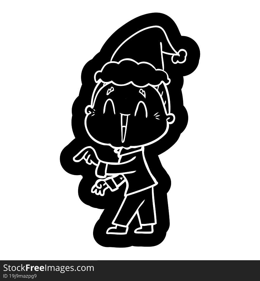 quirky cartoon icon of a happy old lady wearing santa hat