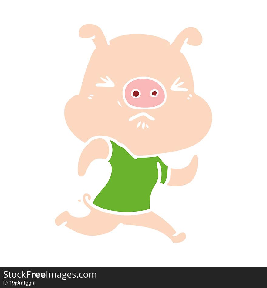 flat color style cartoon angry pig wearing tee shirt