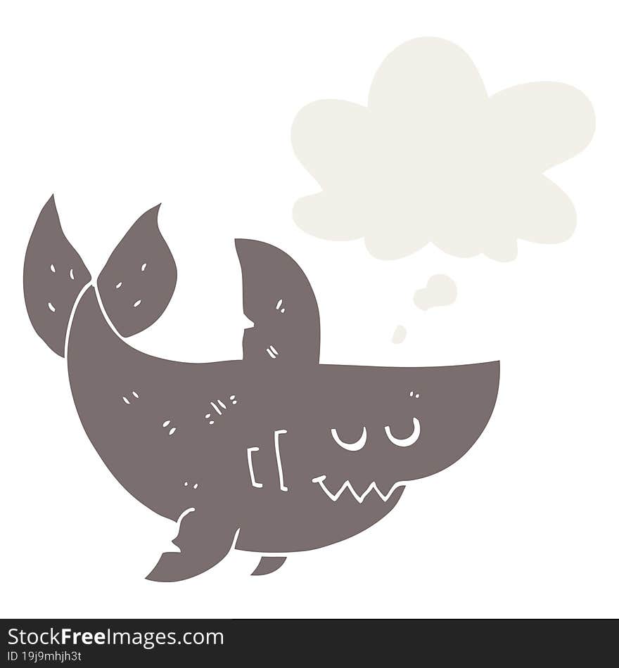 cartoon shark and thought bubble in retro style