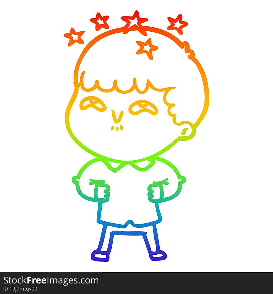 Rainbow Gradient Line Drawing Cartoon Amazed Boy