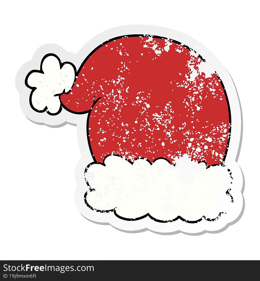 distressed sticker of a cartoon christmas hat