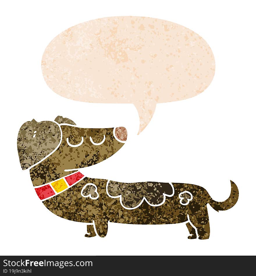 cartoon dog and speech bubble in retro textured style