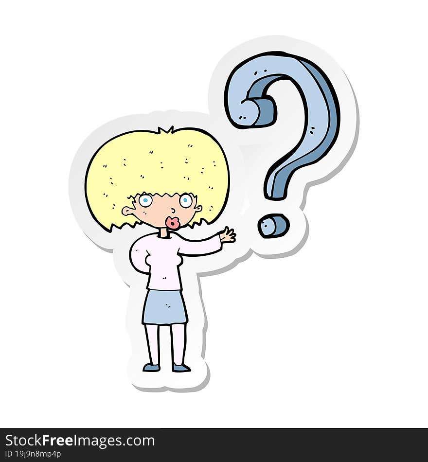 Sticker Of A Cartoon Woman With Question