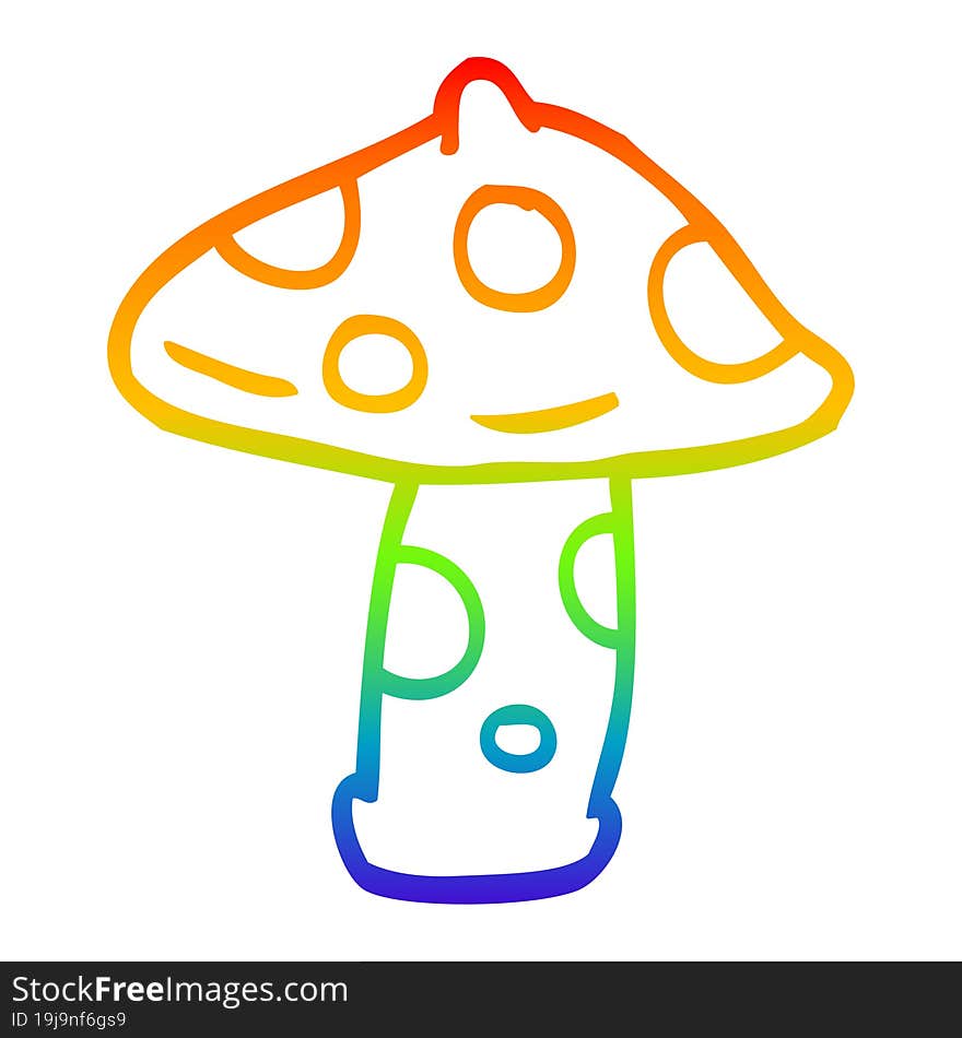 rainbow gradient line drawing of a cartoon toadstool