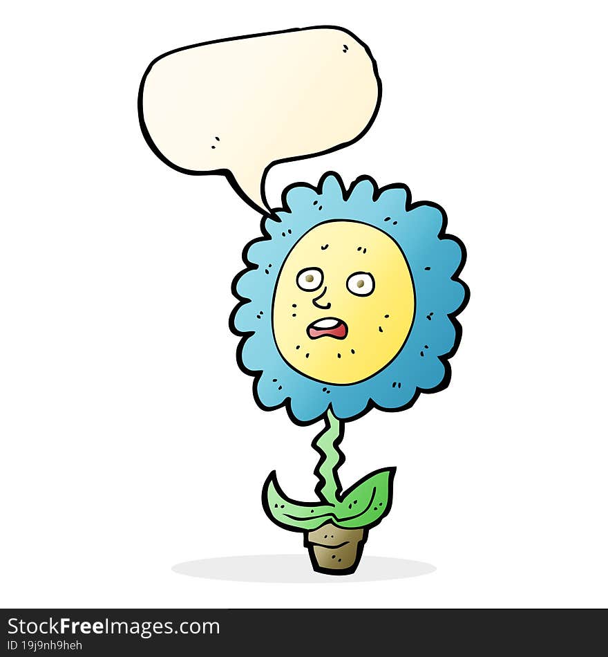 cartoon flower with face with speech bubble